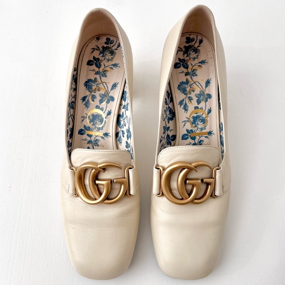 GUCCI | Victoire GG Buckle Vintage White Loafer Heel Pumps Size US 9 EU 39 - Picture 2 of 16